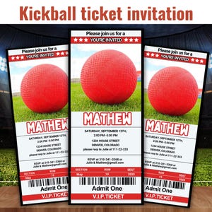 Kickball Ticket-Einladung, Kickball-Geburtstags-Eintrittskarte, Kickball Spiel-Einladung, Geburtstagsparty-Karte, Sportparty-Karte