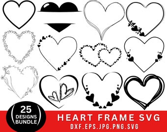 Heart Frame Svg Bundle, Heart Svg / Png, Heart Frame Clipart Art, Svg Files For Cricut, Floral Heart Svg, Heart Frame Png, Heart  Clipart