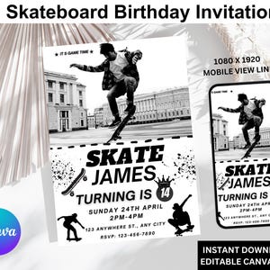 Skateboarding Birthday Invitation,Skateboard Birthday Party,Boy Skateboard Party Invite,Editable Boys Birthday Invitation,Instant Download
