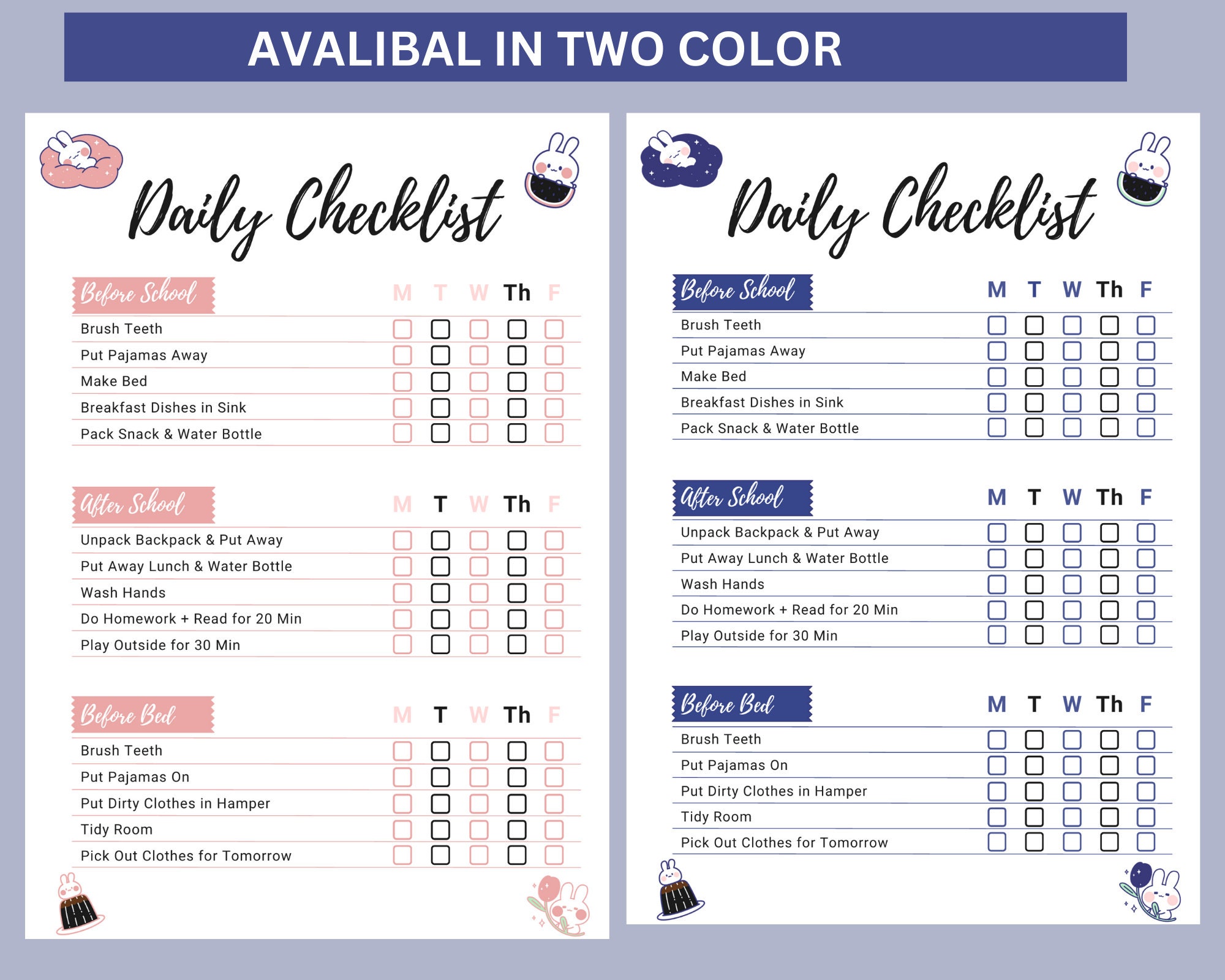 Printable Daily Checklist Daily Task Template Responsibility - Etsy