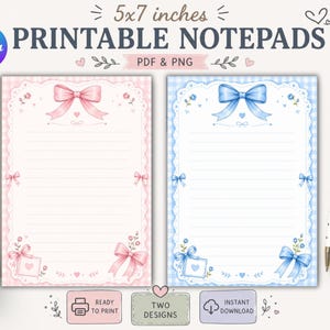 Coquette Bow Printable Notepad, Cute Pink Bow Notes Page, Girly Digital Notepad, Printable Planner Paper, Editable Canva Template