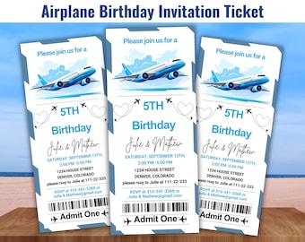 Editable Plane Birthday Ticket Invitation, Airplane Ticket Invite Blue Boarding Pass, Airplane Ticket Invitation, Airplane Invitation