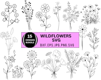 Flores Silvestres Svg Png, Paquete De Flores Silvestres Svg, Flores Silvestres Svg, Clipart De Flores Silvestres, Flores Silvestres Dxf, Archivos Svg Para Cricut, Silueta