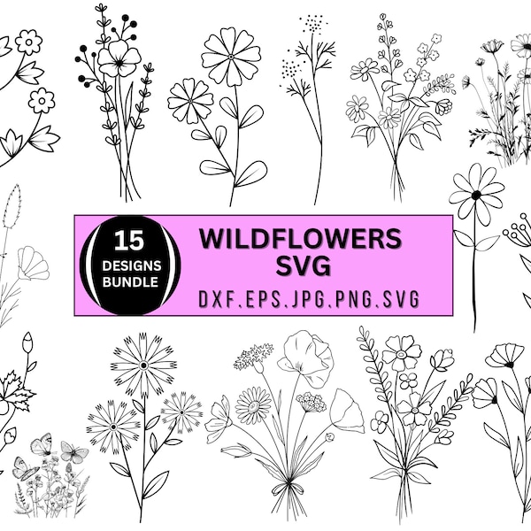 Wild Flowers Svg Png, Wildflower Svg Bundle, Wild Flower Svg, Wildflower Clipart, Wildflower Dxf, Svg Files For Cricut, Silhouette