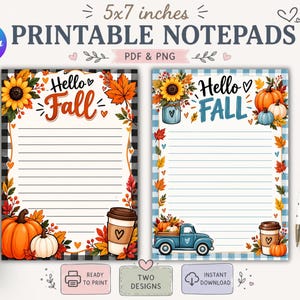 Bloc-notes imprimable d'automne, Notes d'automne à imprimer, Papeterie automnale chaleureuse, Modèle de bloc-notes modifiable, Téléchargement numérique, Modèle Canva