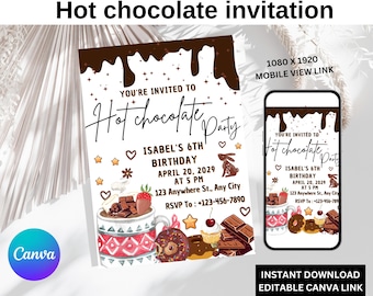 Hot Chocolate Invitation, Cookies And Cocoa Invite, Holiday Party Invitation, Chocolate Birthday Party, Sweet Party, Printable Invitations