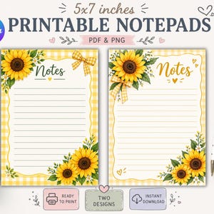 Sunflower Notepad Printable, Floral To Do List, Daily Planner, Printable Notes, Flower Notepad, Editable Canva Template, Digital Download