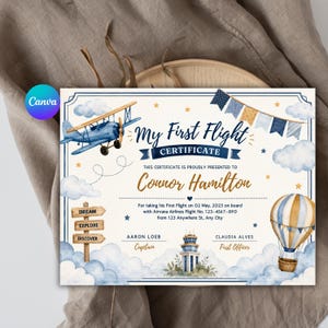 My First Flight Certificate for Kids, Editable Travel Milestone Award, First Airplane Journey Certificate, Printable Certificate PDF