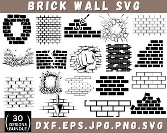 Brick Wall Svg Bundle, Brick Wall Png, Brick Wall Clipart, Svg Files, Svg For Cricut, Silhouette Svg,  Commercial Use Svg, Instant Download