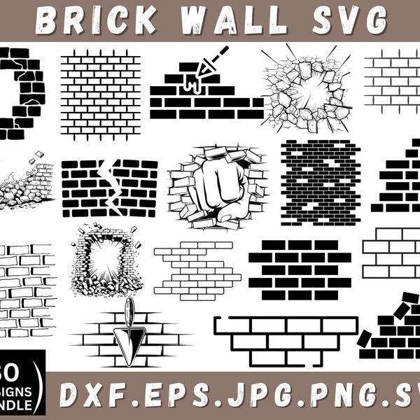 Brick Wall Svg Bundle, Brick Wall Png, Brick Wall Clipart, Svg Files, Svg For Cricut, Silhouette Svg,  Commercial Use Svg, Instant Download