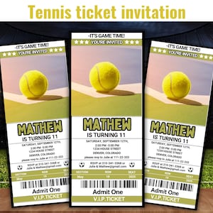 Tennis Ticket Invitation, Sports Ticket, All Star Invitation, Tennis Party, Tennis Lover Gift, Tennis Player Gift, Instant Download
