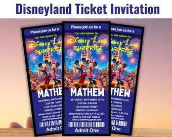 Disneyland Ticket Invitation, Surprise Trip Ticket  Ticket Invitation, Event Ticket Invitation, Vacation Reveal Ticket, Editable Tickets