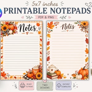 Fall Printable Notepad, Autumn Notepad Template, Thanksgiving Notes, Printable To Do List, Fall Stationery, Autumn Planner, Digital Notepad
