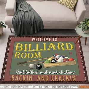 Billiard Room Rug, Billiards Club Rug, Billiard Design Rug, Billiard Player Gift, Retro Billiards Pool Room Rug, Retro Rug, Game Room Carpet