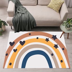 Nursery Rainbow Print Area Rug, Boho Rainbow Kids Room Decor Area Rug, Boho Rug, Baby Bedroom Carpet, Rug for Nursery, Play Mat, Kids Rug