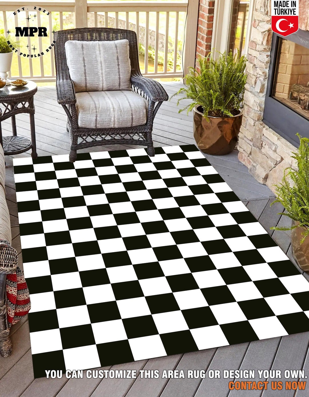 Markered Rug Checkered Rug, Modern Rug, Black White Rug, Checkered Design Rug ...