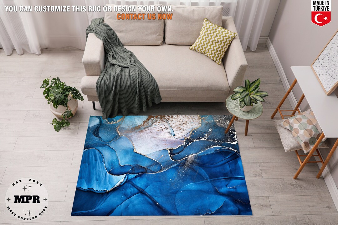 Blue Area Rug, Blue Rugs, Blue and White Area Rug, Area Rug, Blue, Art