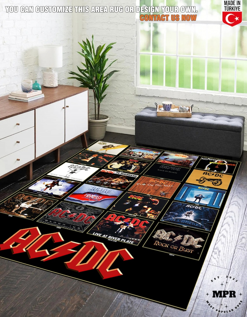 AC DC Rug, Rock and Roll Gifts, Ac Dc Fan Rug, Music Room, Album Cover ...