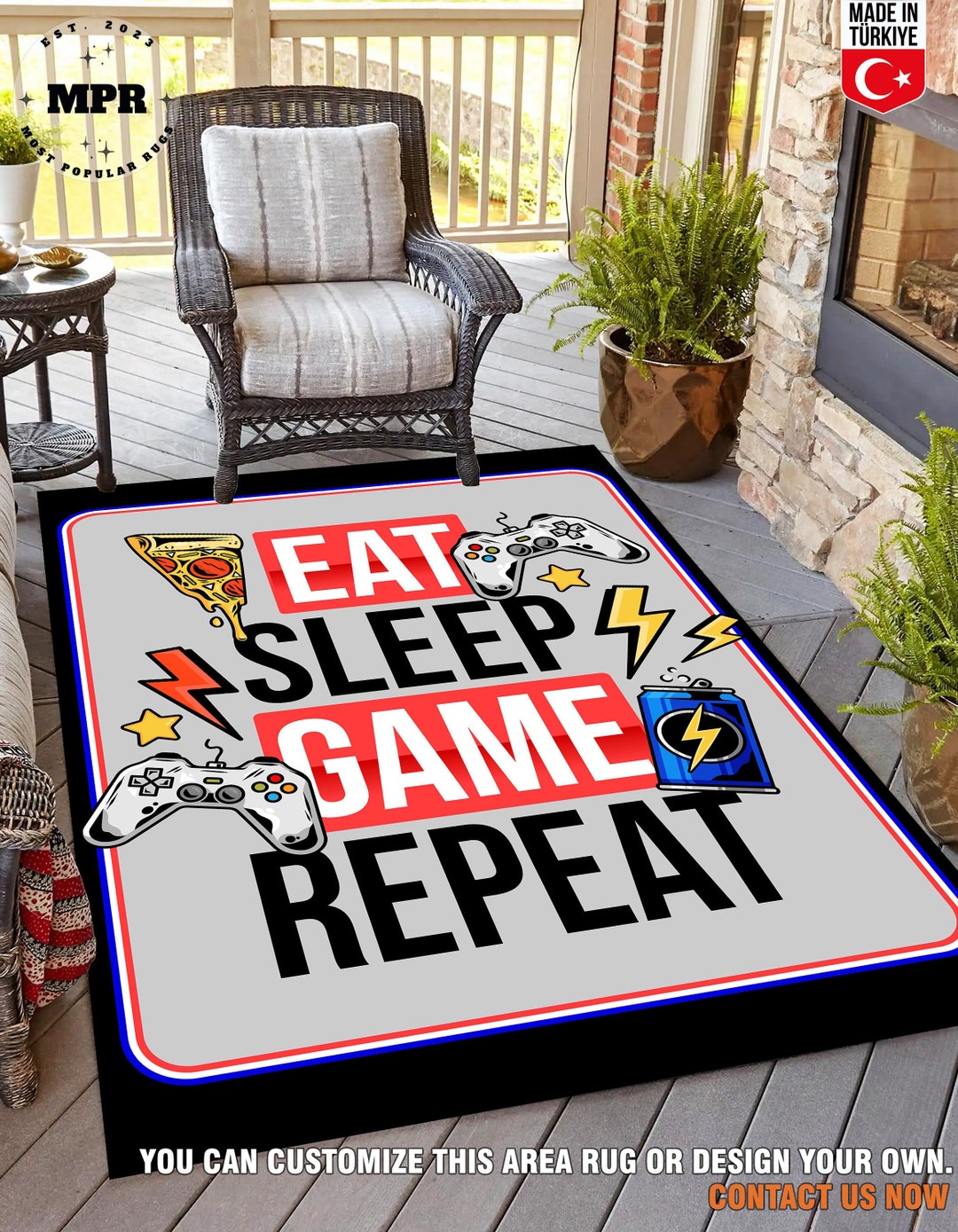 Gamer Rug, Eat Sleep Game Repeat Rug, Gamer Room Decor, Gamer Gifts ...
