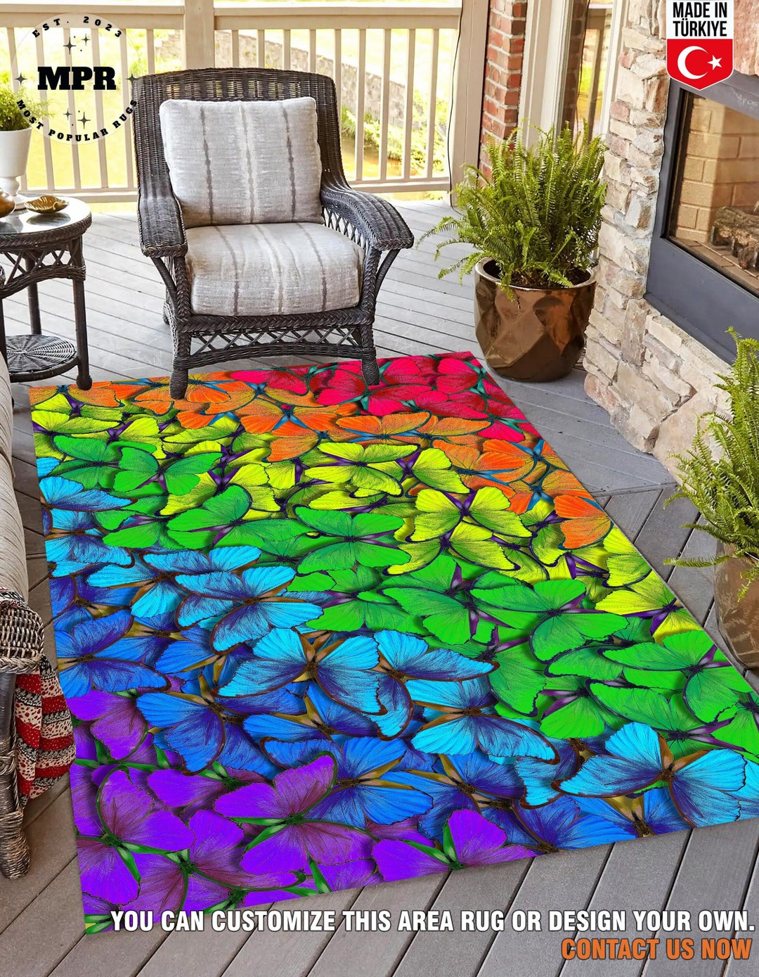 Butterfly Color Rug, Rainbow Design Rug, Colorful Pattern Carpet