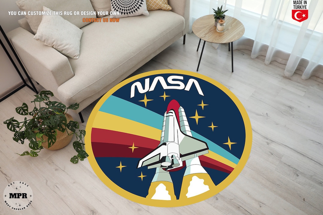 Nasa Rug Round Nasa Carpet, Kids Room Rug, Nasa Rocket Rug, Round Space Theme Carpet ...