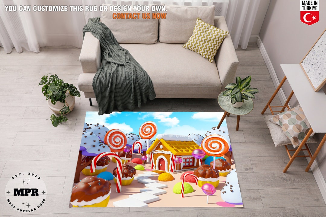 Candy Rugs, Whimsical Candy Land Area Rug, Cupcake Houses Rug, Pink and