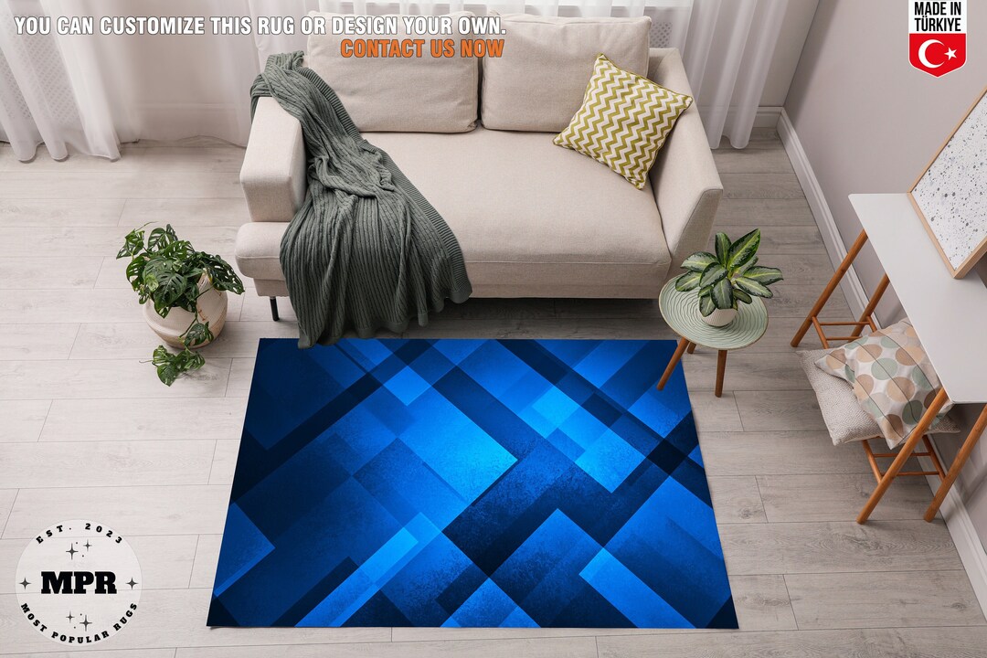 Blue Area Rug Navy Blue Area Rug Blue Rugs Geometric Area Etsy