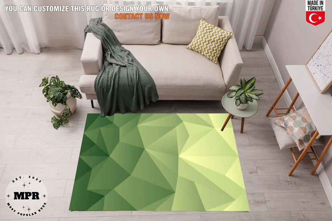 Teal Polygon Shaped Rug, Green Geometric Area Rugs, Teal Blue Green and