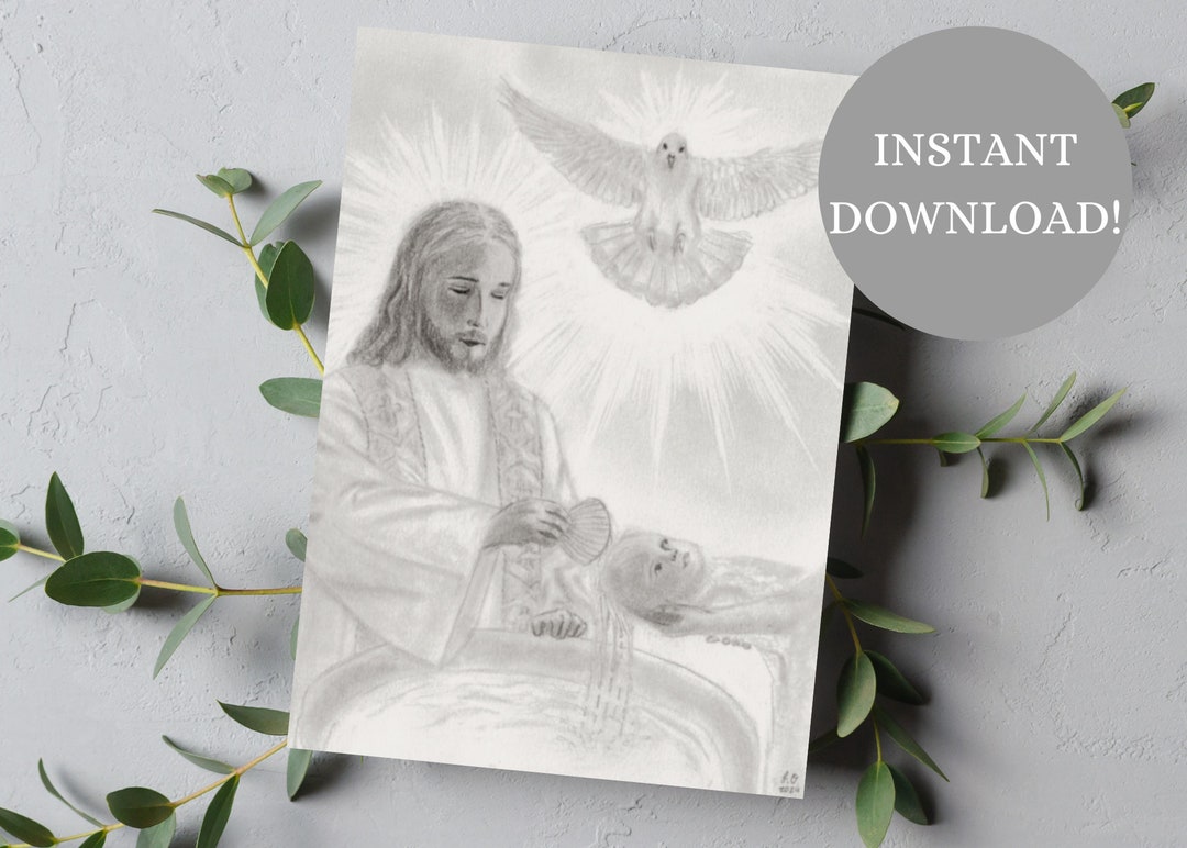 PDF Catholic Baptism Card | Baby Baptism Card | Hand-drawn Sacrament Card | Digital Download ...