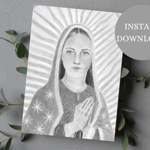 PDF Onze Lieve Vrouw van Guadalupe-kaart | Handgetekende Mariakunst | Katholieke kaart | Nuestra Señora de Guadalupe | Digitale download afdrukbaar