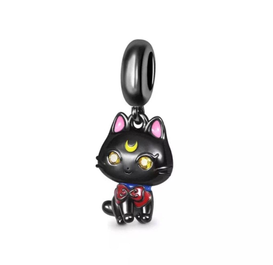 Beebeecraft 30Pcs Moon Cat Charms - Stainless Steel Celestial Jewelry Pendants