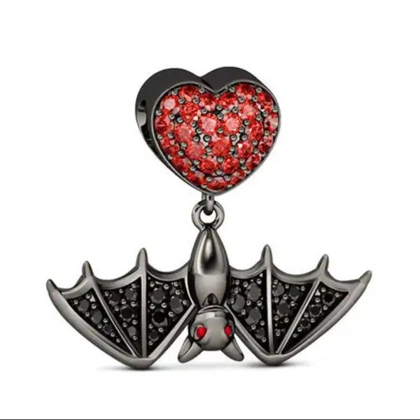 Sparkling bat charm, Halloween charm for european bracelets, necklace pendants, fits original