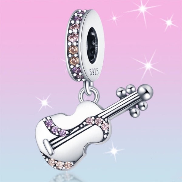 Breloque violon scintillante pour bracelets européens, colliers pendentifs, s'adapte à l'original