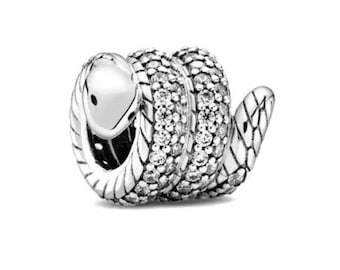 Sparkling wrapped snake charm for european bracelets, necklace pendants, fits original