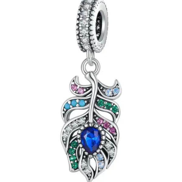 Peacock feather evil eye charm, authentic 925 sterling silver charm for european bracelets, necklace pendants, fits original