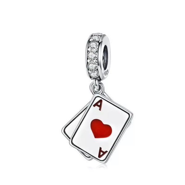 Breloque as de poker de jeu, breloque en argent sterling 925 authentique pour bracelets européens, pendentifs de collier, s'adapte à l'original