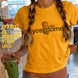 Yoshitomo Nara Graphic Baby Tee Yellow Japanese Art Shirt image 1