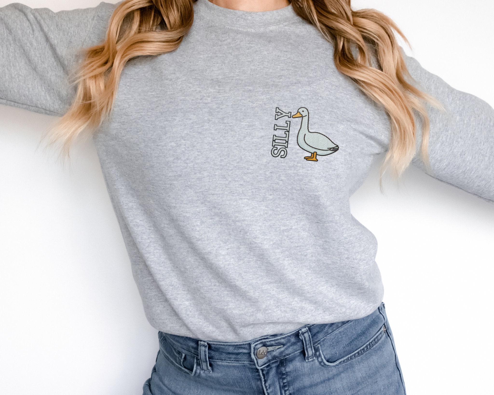 Discover Embroidered Silly Goose Sweatshirt, Silly Goose Crewneck Sweater, Silly Goose Pullover, Embroidered Sweatshirts