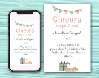 Digital birthday invitation for little girls | Pink and polka dots