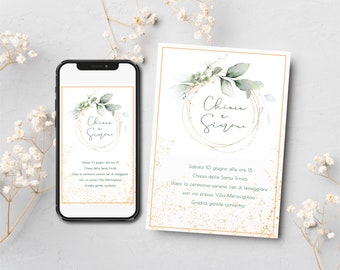 Invitación de boda verde y dorada | invitación de boda digital | invitación de boda personalizada