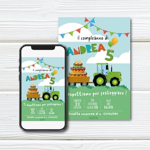 TRACTOR invitation | Birthday invitation for child | Personalized Baby Invitation | Baby birthday digital invitation