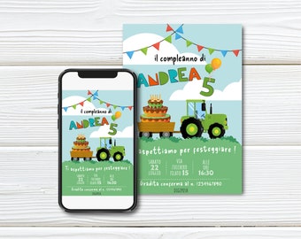 Invitación TRACTOR | Invitación de cumpleaños para niño | Invitación personalizada del bebé | Invitación digital de cumpleaños de bebé