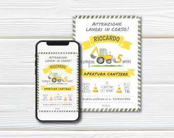 Invitación del SITIO DE CONSTRUCCIÓN | Invitación del cumpleaños del niño del tema del sitio de construcción | Invitación digital y personalizada para cumpleaños infantil