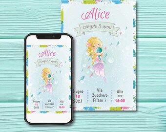 TENDER MERMAID invitation | Digital birthday invitation for little girl with mermaid | Digital birthday invitation for little girls | Personalized invitation for girls