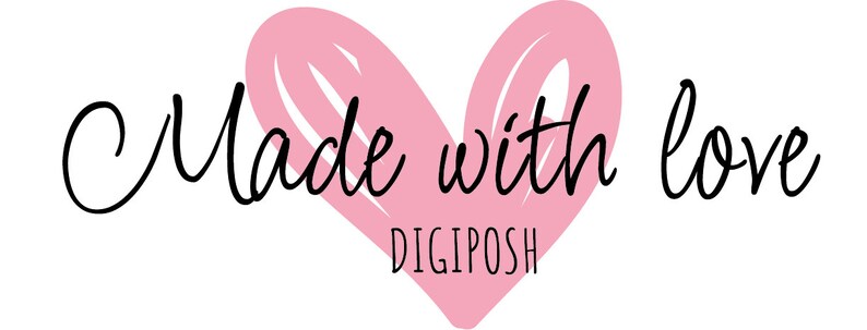 Puede incluir: Un coraz&oacute;n rosa con el texto "Made with love" y "DIGIPOSH" debajo.