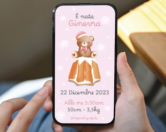 Christmas baby girl birth announcement, baby girl birth announcement digital