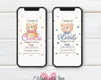 Invitación de cumpleaños con OSO | Bautismo, invitación de cumpleaños | Invitación digital personalizada