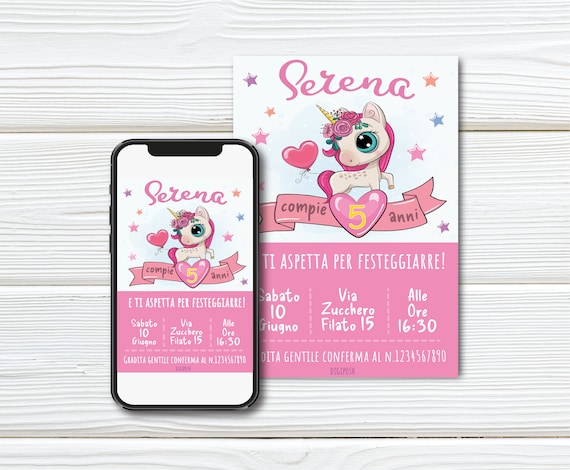 Invito UNICORNO | Invito compleanno per bimba con unicorno | Invito digitale compleanno bimba | Invito personalizzato bimba tema unicorno