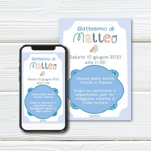 Christening invitation for baby with sparrow | Digital invitation for baptism | Personalized baby baptism invitation