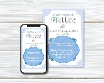 Christening invitation for baby with sparrow | Digital invitation for baptism | Personalized baby baptism invitation
